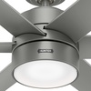 image:imageHunter Solaria Outdoor or Indoor Ceiling Fan Quiet 72 inch Fresh White  with LED Light Standard Mount Wall Control 6 Blades For Patio Porch Garage 51477Matte Silver