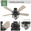 image:imageHunter Starklake Outdoor or Indoor 5 Blades 52 inch Natural Black Iron  Ceiling Fan with LED Lights and Pull Chain Standard Mount For Living Room Patio Porch Garage 50409Natural Black Iron