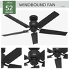 image:imageHunter Windbound Outdoor or Indoor Ceiling Fan 52 inch Matte Black  No Light Standard Mount Pull Chain 5 Blades For Living Room Patio Porch Garage 51459Matte Black