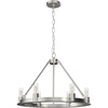 image:imageHunter  Saddlewood 6light Brushed Nickel Large Chandelier Dimmable Casual Style Wagon Wheel Shaped for Bedrooms Kitchens Dining Living Rooms  19034