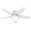 image:imageHunter 44 inch Indoor Ceiling Fan with LED Light  Ceiling Fan with Pull Chain For Bedroom Living Room or Kitchen Low Profile Mount No Remote 5 Blades  Lilliana 51223 Brushed Nickel  with LED Light Low Profile Mount 5 Blades For Bedroom Living Room Kitchen 51223Fresh White