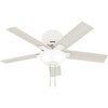 image:imageHunter 44 inch Indoor Ceiling Fan with LED Light  Low Profile Flush Mount White Ceiling Fan with Pull Chain For Bedroom Living Room or Kitchen No Remote 5 Blades  Fitzgerald 51588 Matte White  with LED Light Low Profile Flush Mount 5 Blades For Bedroom Living Room Kitchen 51588Matte White