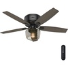 image:imageHunter 52 inch Indoor Ceiling Fan with LED Light and Remote Control  Black Ceiling Fan Low Profile Flush Mount 5 Blades For Bedroom Living Room or Kitchen Quiet  Bennett 53393 Matte Black  with LED Light and Remote Control Low Profile Flush Mount For Bedroom Living Room Kitchen 53393Matte Black