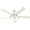 image:imageHunter 52 inch Indoor Ceiling Fan with LED Lights  Ceiling Fan with Pull Chain For Bedroom or Living Room Standard Mount No Remote 5 Blades Includes Bulbs  Newsome 53318 Brushed Nickel  with LED Lights Standard Mount 5 Blades For Bedroom Living Room Includes Bulbs 53318Fresh White