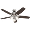 image:imageHunter 52 inch Indoor Ceiling Fan with LED Lights  Ceiling Fan with Pull Chain For Bedroom or Living Room Standard Mount No Remote 5 Blades Includes Bulbs  Newsome 53318 Brushed Nickel  with LED Lights Standard Mount 5 Blades For Bedroom Living Room Includes Bulbs 53318Brushed Nickel