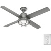 image:imageHunter 54 inch Outdoor or Indoor Ceiling Fan with LED Light  Black Ceiling Fan with Wall Control For Patio Garage or Porch Quiet Standard Mount 4 Blades  Searow 55086 Matte Black  with LED Light Standard Mount Wall Control 4 Blades For Patio Porch Garage 55086Matte Silver