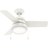 image:imageHunter Aker Indoor Ceiling Fan Modern Small 36 inch Fresh White  with LED Light and Pull Chain Standard Mount Quiet 3 Blades For Bedroom Home Office Laundry Room 59301Fresh White