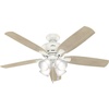 image:imageHunter Amberlin Indoor Ceiling Fan Pull Chain 52 inch Brushed Nickel  with LED Lights Standard Mount 5 Blades For Bedroom Living Room Includes Bulbs 53216Fresh White finish