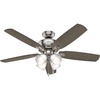 image:imageHunter Amberlin Indoor Ceiling Fan Pull Chain 52 inch Brushed Nickel  with LED Lights Standard Mount 5 Blades For Bedroom Living Room Includes Bulbs 53216Brushed Nickel Finish