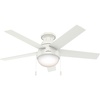 image:imageHunter Anslee Indoor Ceiling Fan with LED Light 46 inch Fresh White  Low Profile Mount Pull Chain 5 Blades For Bedroom Living Room Kitchen 59269White