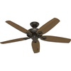 image:imageHunter Builder Elite Outdoor or Indoor Ceiling Fan 52 inch Matte Black  No Light Standard Mount Pull Chain 5 Blades For Living Room Patio Porch 53294New Bronze finish