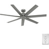 image:imageHunter Downtown Outdoor or Indoor Ceiling Fan 60 inch Matte Black  No Light Standard Mount Wall Control Quiet 7 Blades For Patio Porch Garage 51590Matte Silver
