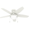 image:imageHunter Fan 44 inch Low Profile Fresh White Finish IndoorOutdoor Ceiling Fan with LED Light Kit and Pull Chain Renewed