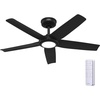 image:imageHunter Fan Outdoor or Indoor Ceiling Fan 44 in Matte Black Ceiling Fan with Light and Remote for Patios Living Room Bedroom Porch Garage 5 Blades Renewed