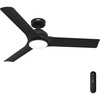 image:imageHunter Fan Outdoor or Indoor Ceiling Fan 52 in Matte Black Ceiling Fan with Light and Remote for Patios Living Room Bedroom Porch Garage 3 Blades Renewed