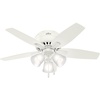 image:imageHunter Newsome Indoor Ceiling Fan with LED Lights 42 inch Matte Black  Low Profile Flush Mount Pull Chain 5 Blades For Bedroom Living Room 52393Fresh White