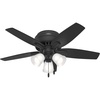 image:imageHunter Newsome Indoor Ceiling Fan with LED Lights 42 inch Matte Black  Low Profile Flush Mount Pull Chain 5 Blades For Bedroom Living Room 52393Matte Black