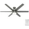 image:imageHunter Solaria Outdoor or Indoor Ceiling Fan Quiet 72 inch Fresh White  with LED Light Standard Mount Wall Control 6 Blades For Patio Porch Garage 51477Matte Silver