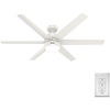 image:imageHunter Solaria Outdoor or Indoor Ceiling Fan Quiet 72 inch Fresh White  with LED Light Standard Mount Wall Control 6 Blades For Patio Porch Garage 51477Fresh White