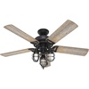 image:imageHunter Starklake Outdoor or Indoor 5 Blades 52 inch Natural Black Iron  Ceiling Fan with LED Lights and Pull Chain Standard Mount For Living Room Patio Porch Garage 50409Natural Black Iron