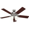 image:imageHunter Studio Series Indoor Ceiling Fan Quiet 52 inch Brushed Nickel  with LED Lights and Pull Chain Standard Mount 5 Blades For Bedroom Living Room Kitchen 53064Brushed Nickel