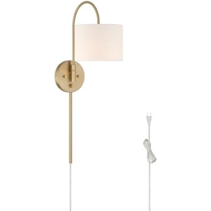 image:imageHunter  Horizon 1Light Medium Size Sconce Builtin Dimmer Modern Style Fabric Shade Bulb Included Adjustable Head for Bedrooms Kitchens Dining Living Rooms Brushed NickelAlturas Gold