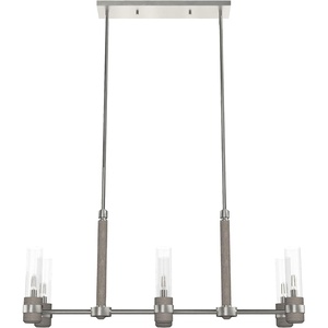 image:imageHunter  River Mill 6light Brushed Nickel Large Chandelier Dimmable Rustic Style Linear Shaped for Bedrooms Kitchens Dining Living Rooms  19471