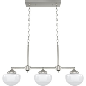 image:imageHunter  Saddle Creek 3light Brushed Nickel Large Chandelier Dimmable Schoolhouse Style Linear Shaped for Bedrooms Kitchens Dining Living Rooms  19488