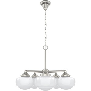 image:imageHunter  Saddle Creek 5light Brushed Nickel Large Chandelier Dimmable Schoolhouse Style Candle Shaped for Bedrooms Kitchens Dining Living Rooms  19359