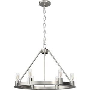 image:imageHunter  Saddlewood 6light Brushed Nickel Large Chandelier Dimmable Casual Style Wagon Wheel Shaped for Bedrooms Kitchens Dining Living Rooms  19034