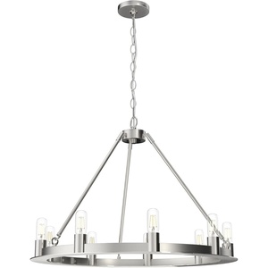 image:imageHunter  Saddlewood 9light Brushed Nickel Large Chandelier Dimmable Casual Style Wagon Wheel Shaped for Bedrooms Kitchens Dining Living Rooms  19031