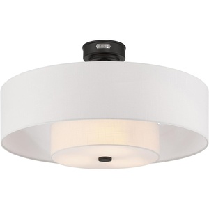 image:imageHunter 30 Brookside Fandelier Ceiling Fan LED Light Remote Black  Compact indoor fandelier with enclosed blades LED light remote and statement style for bedrooms offices or small spacesMatte Black  White Shade