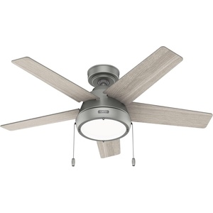 image:imageHunter 44 inch Burroughs Matte Silver Ceiling Fan with LED Light Kit and Pull ChainMatte Silver