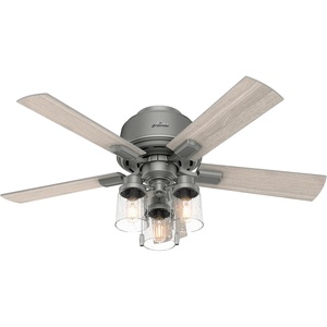 image:imageHunter 44 inch Indoor Ceiling Fan with LED Lights  Ceiling Fan with Pull Chain For Bedroom Living Room or Kitchen Low Profile Flush Mount No Remote 5 Blades  Hartland 50653 Matte SilverMatte Silver