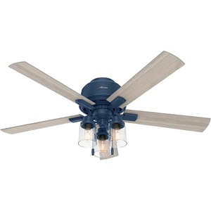 image:imageHunter 44 inch Indoor Ceiling Fan with LED Lights  Ceiling Fan with Pull Chain For Bedroom Living Room or Kitchen Low Profile Flush Mount No Remote 5 Blades  Hartland 50653 Matte SilverIndigo Blue