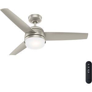 image:imageHunter 48 inch Indoor Ceiling Fan with LED Light and Remote Control  White Ceiling Fan Standard Mount 3 Blades For Bedroom Living Room or Kitchen Quiet  Midtown 54211 Fresh White  with LED Light and Remote Control Quiet 3 Blades For Bedroom Living Room Kitchen 54211Matte Nickel