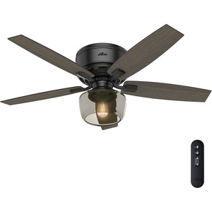 image:imageHunter 52 inch Indoor Ceiling Fan with LED Light and Remote Control  Black Ceiling Fan Low Profile Flush Mount 5 Blades For Bedroom Living Room or Kitchen Quiet  Bennett 53393 Matte Black  with LED Light and Remote Control Low Profile Flush Mount For Bedroom Living Room Kitchen 53393Matte Black