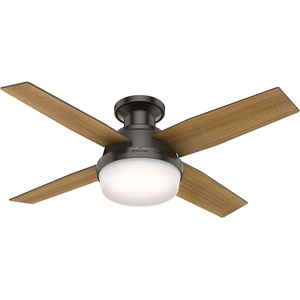 image:imageHunter 52 inch Indoor Ceiling Fan with LED Light and Remote Control  White Modern Ceiling Fan Low Profile Mount 4 Blades For Bedroom Living Room or Kitchen Quiet  Dempsey 59242 Fresh White  with LED Light and Remote Control Low Profile Mount 4 Blades For Bedroom Living Room Kitchen 59242Noble Bronze
