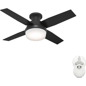 image:imageHunter 52 inch Indoor Ceiling Fan with LED Light and Remote Control  White Modern Ceiling Fan Low Profile Mount 4 Blades For Bedroom Living Room or Kitchen Quiet  Dempsey 59242 Fresh White  with LED Light and Remote Control Low Profile Mount 4 Blades For Bedroom Living Room Kitchen 59242Matte Black
