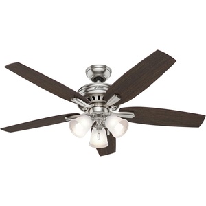 image:imageHunter 52 inch Indoor Ceiling Fan with LED Lights  Ceiling Fan with Pull Chain For Bedroom or Living Room Standard Mount No Remote 5 Blades Includes Bulbs  Newsome 53318 Brushed Nickel  with LED Lights Standard Mount 5 Blades For Bedroom Living Room Includes Bulbs 53318Brushed Nickel