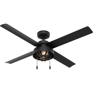 image:imageHunter 52 inch Outdoor or Indoor Ceiling Fan with LED Light and Pull Chain  Black Ceiling Fan Standard Mount 4 Blades For Patio Porch Garage or Living Room  Spring Mill 50336 Matte Black  with LED Light and Pull Chain Standard Mount 4 Blades For Living Room Patio Porch Garage 50336Matte Black