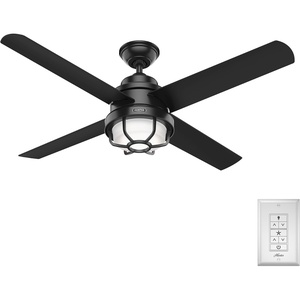 image:imageHunter 54 inch Outdoor or Indoor Ceiling Fan with LED Light  Black Ceiling Fan with Wall Control For Patio Garage or Porch Quiet Standard Mount 4 Blades  Searow 55086 Matte Black  with LED Light Standard Mount Wall Control 4 Blades For Patio Porch Garage 55086Matte Black