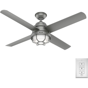 image:imageHunter 54 inch Outdoor or Indoor Ceiling Fan with LED Light  Black Ceiling Fan with Wall Control For Patio Garage or Porch Quiet Standard Mount 4 Blades  Searow 55086 Matte Black  with LED Light Standard Mount Wall Control 4 Blades For Patio Porch Garage 55086Matte Silver