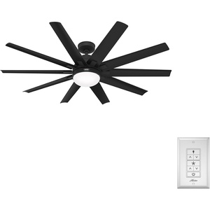 image:imageHunter 60 inch Outdoor or Indoor Ceiling Fan with LED Light  Ceiling Fan with Wall Control For Patio Garage or Porch Quiet Standard Mount 10 Blades  Overton 50719 Matte Nickel  with LED Light Standard Mount Wall Control Quiet 10 Blades For Patio Porch Garage 50719Matte Black
