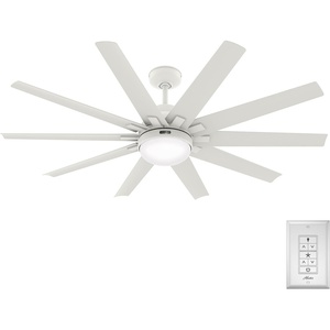 image:imageHunter 60 inch Outdoor or Indoor Ceiling Fan with LED Light  Ceiling Fan with Wall Control For Patio Garage or Porch Quiet Standard Mount 10 Blades  Overton 50719 Matte Nickel  with LED Light Standard Mount Wall Control Quiet 10 Blades For Patio Porch Garage 50719Matte White