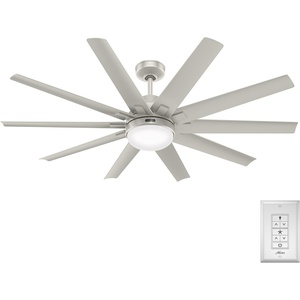 image:imageHunter 60 inch Outdoor or Indoor Ceiling Fan with LED Light  Ceiling Fan with Wall Control For Patio Garage or Porch Quiet Standard Mount 10 Blades  Overton 50719 Matte Nickel  with LED Light Standard Mount Wall Control Quiet 10 Blades For Patio Porch Garage 50719Matte Nickel