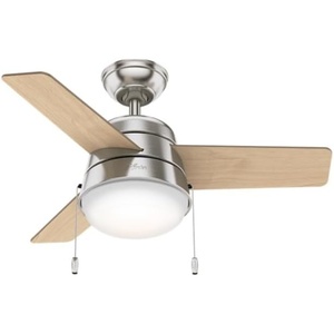 image:imageHunter Aker Indoor Ceiling Fan Modern Small 36 inch Fresh White  with LED Light and Pull Chain Standard Mount Quiet 3 Blades For Bedroom Home Office Laundry Room 59301Brushed Nickel
