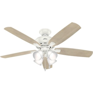 image:imageHunter Amberlin Indoor Ceiling Fan Pull Chain 52 inch Brushed Nickel  with LED Lights Standard Mount 5 Blades For Bedroom Living Room Includes Bulbs 53216Fresh White finish