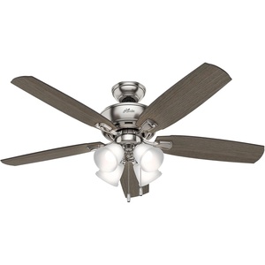 image:imageHunter Amberlin Indoor Ceiling Fan Pull Chain 52 inch Brushed Nickel  with LED Lights Standard Mount 5 Blades For Bedroom Living Room Includes Bulbs 53216Brushed Nickel Finish