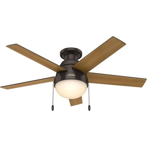 image:imageHunter Anslee Indoor Ceiling Fan with LED Light 46 inch Fresh White  Low Profile Mount Pull Chain 5 Blades For Bedroom Living Room Kitchen 59269Brown